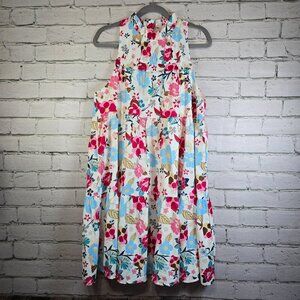 SELENE FRILL MOCK NECK SLEEVELESS TIERED FLORAL DRESS, LINED LIKE NEW SIZE LARGE